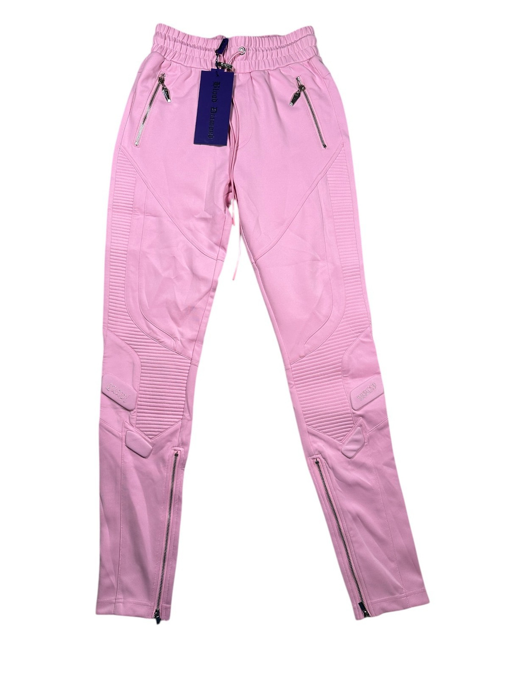 Guapi Mens Moto Skinny Pants 28 Light Pink Zip Hem Streetwear Skate Track Pant